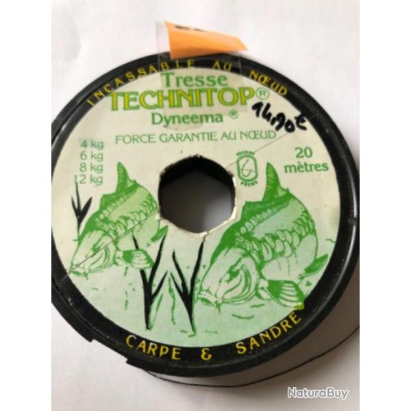 20 m tresse 4 kg carpe ou sandre dyneema technitop peche technipeche
