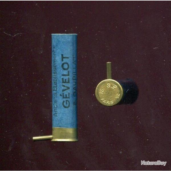 Cal. 12 mm  broche - douille carton bleu jamais charge - marquage : SF 12 M PARIS