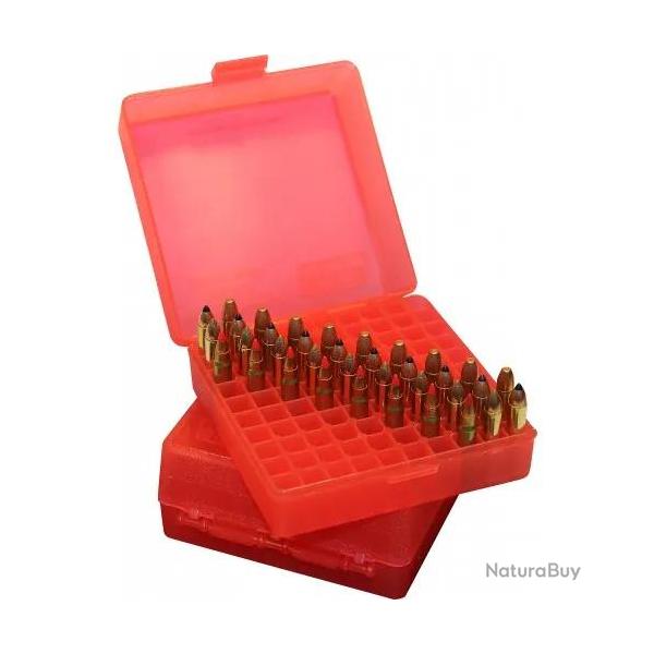 Bo�te De Rangement Pour 100 Munitions Calibre 22mag et 17HMR-rouge transparent