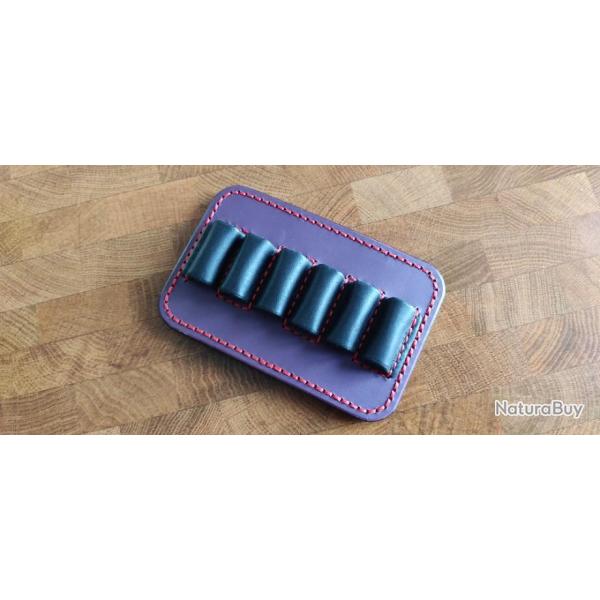 �tui de ceinture en cuir violet et noir pour 6 cartouches de chasse, FABRICATION ARTISANALE !