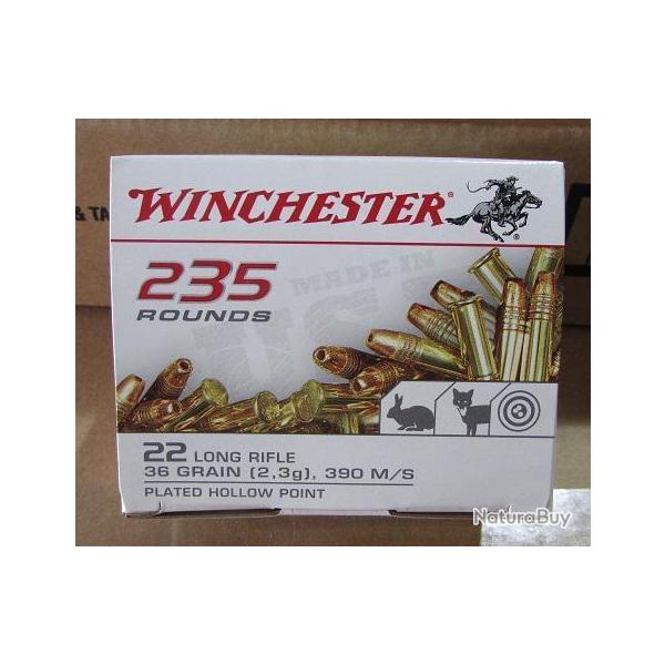Lot de 470 cartouches 22lr Winchester Plated Hollow point (pointe creuse cuivr�e), 36 grains