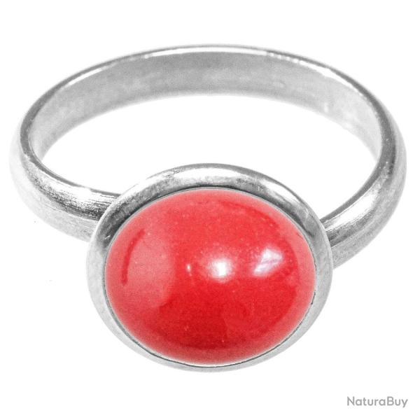 Bague argent�e avec cabochon rond en bambou des mers