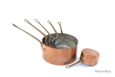 Lot De 6 Casseroles En Cuivre – Vintage, Aspect Usé Mais Fonctionnelles