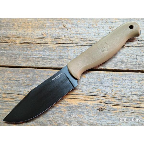 Couteau Condor Fighter Tan Lame Acier Carbone 1075 Manche ABS Etui Made El Salvador CTK183149HC