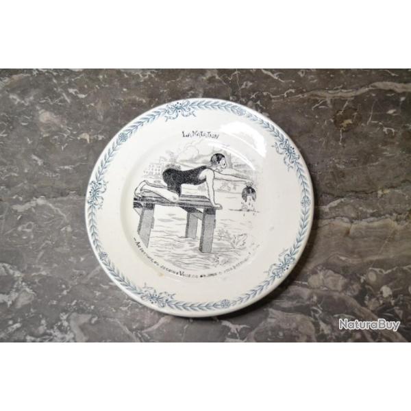Assiette parlante Saint Amand les sports LA NATATION D�coration murale vintage humoristique R.ROGER