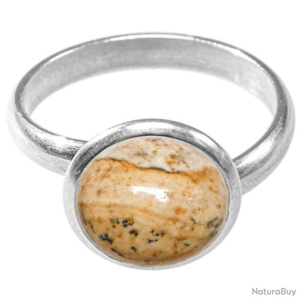 Bague argent�e avec cabochon rond en jaspe paysage