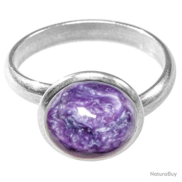 Bague argent�e avec cabochon rond en charo�te