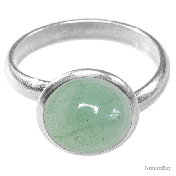 Bague argent�e avec cabochon rond en aventurine verte