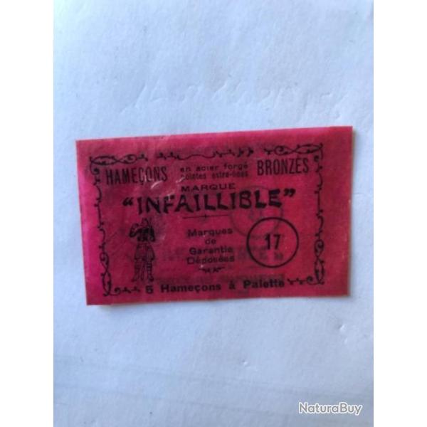 1 pochette de 5 hamecon infaillible n 17 bz palette p�che ancien collection occasion