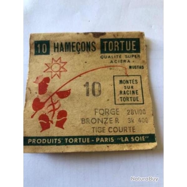 1 pochette hame�on mont� tortue racine 10/28 .incompl�te  p�che ancien collection