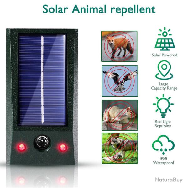 Repulsif Solaire Sonore + LED pour Oiseaux & Animaux, Modele: A
