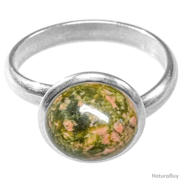 Bague argent�e avec cabochon rond en unakite