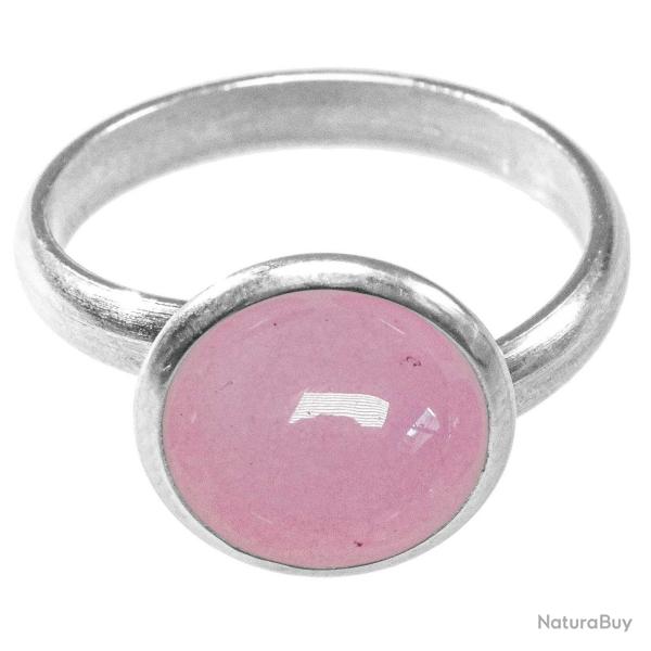 Bague argent�e avec cabochon rond en jade teint� rose