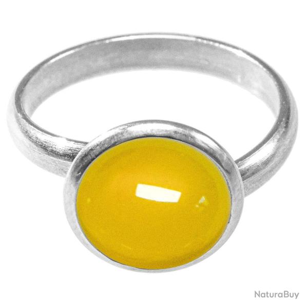Bague argent�e avec cabochon rond en agate teint�e jaune