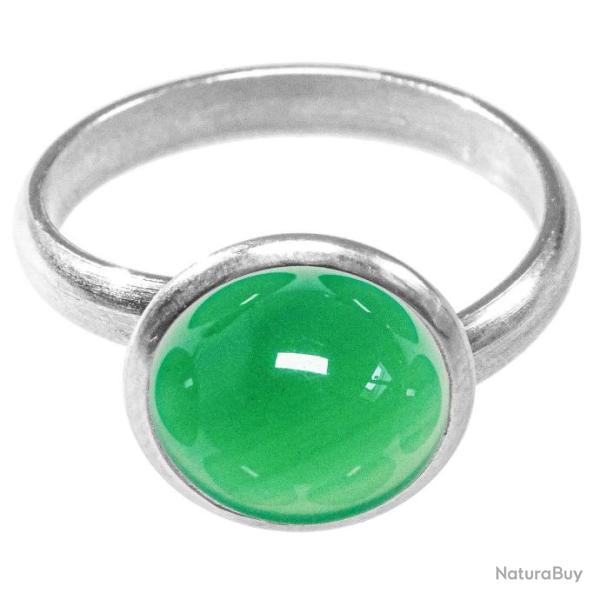Bague argent�e avec cabochon rond en onyx vert