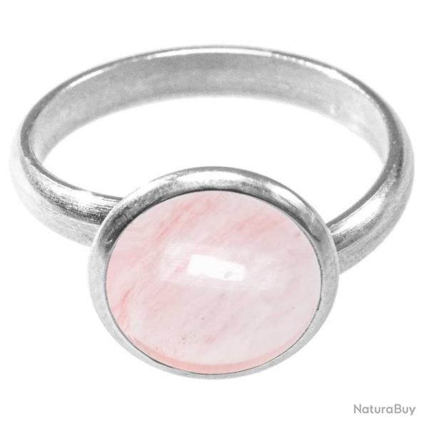 Bague argent�e avec cabochon rond en calc�doine rose