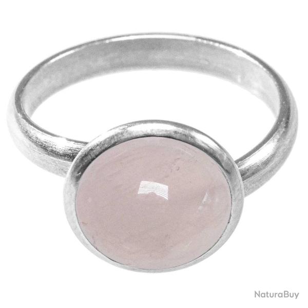 Bague argent�e avec cabochon rond en quartz rose