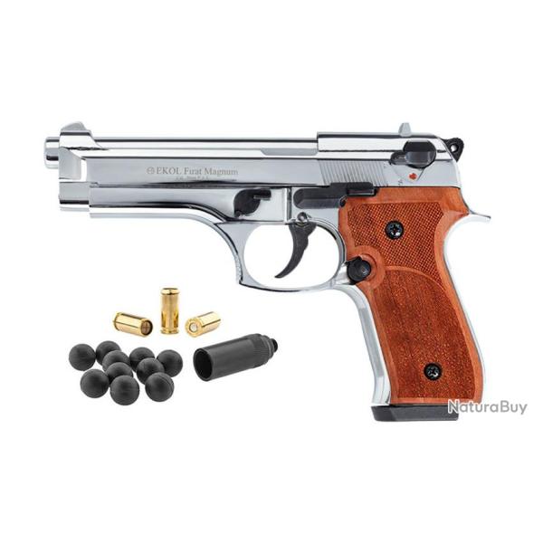 PISTOLET GOMME GOGNE EKOL FIRAT CHROME/BOIS 9MM (VFD25)