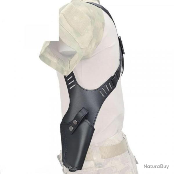 Etui Holster Pistolet Dissimul� Tactique Dorsale en Cuir Noir Police Militaire