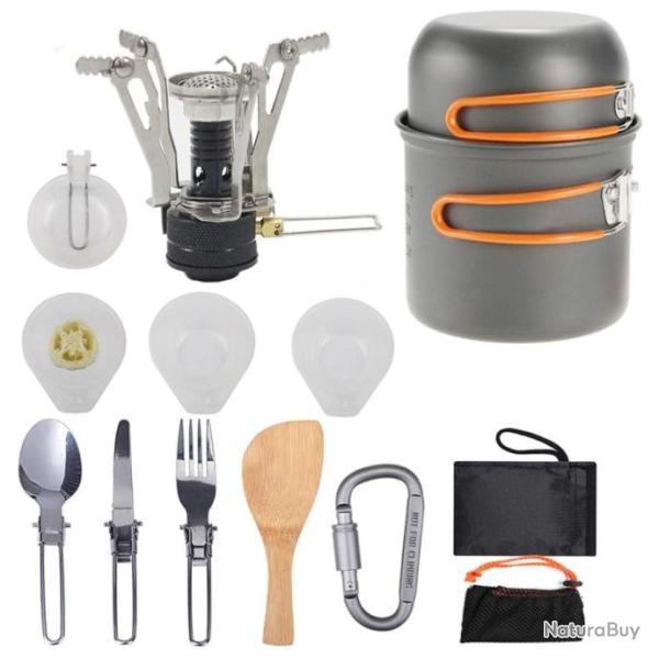 Kit de Cuisine Survie de Camping Randonne avec Rchaud Gaz 1  2 Personnes Militaire