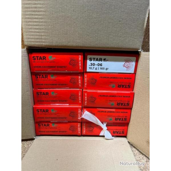 10 BOITES DE 20 BALLES GECO STAR 30-06, 10.7g
