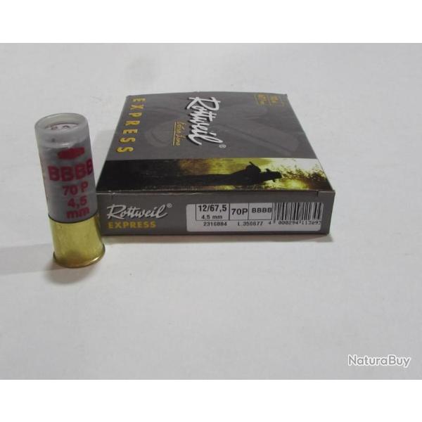 1 boite 10 cartouches rottweil de chevrotine 4/0 bourre grasse , cal 12/67