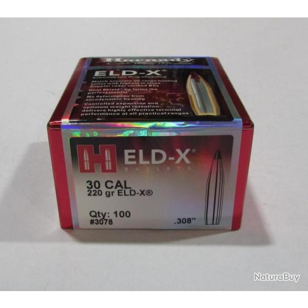 BOITE DE 100 OGIVES HORNADY , CAL 308, ELD-X, 220 GRAINS , REF 3078