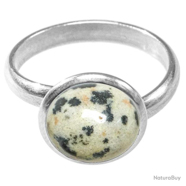 Bague argent�e avec cabochon rond en jaspe dalmatien