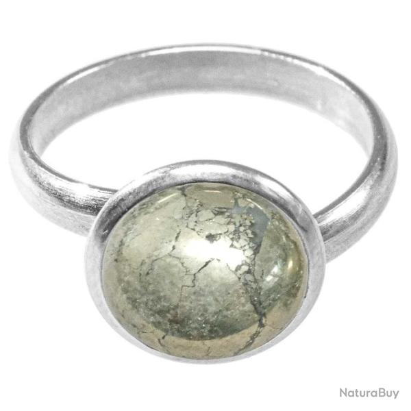 Bague argent�e avec cabochon rond en pyrite