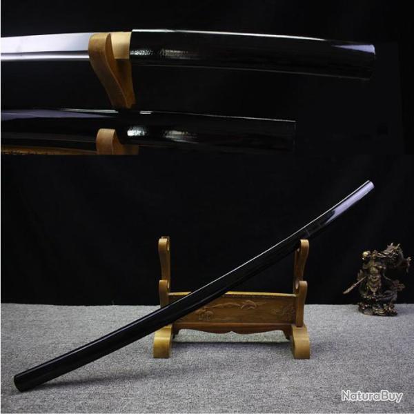 Katana shirasaya noir en acier 1060 avec Bo-Hi (Rainure de sang)