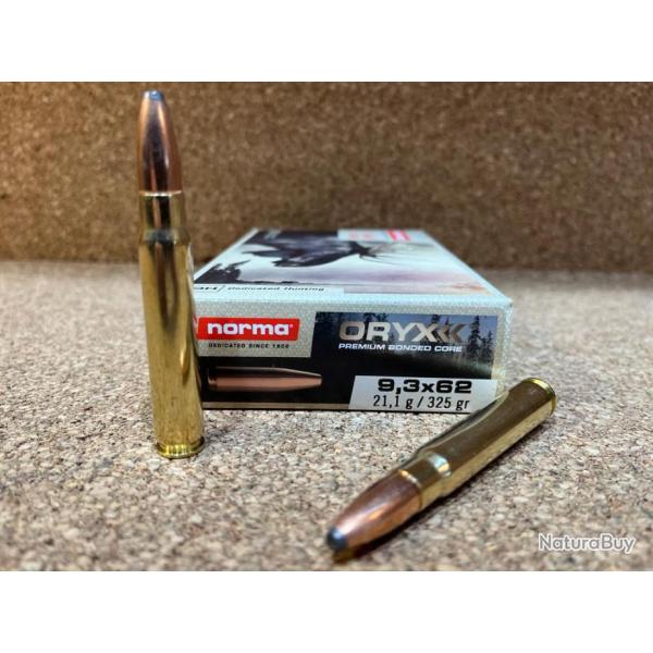 1 BOITE DE MUNITIONS NORMA  9.3X 62 ORYX 21.1GR