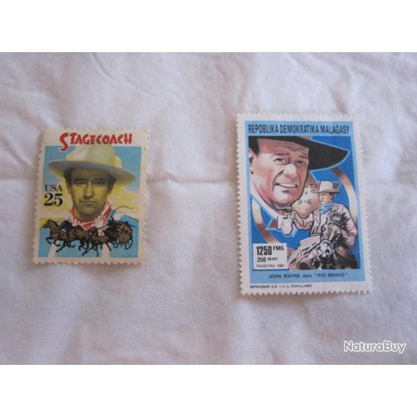 DEUX TIMBRES "JOHN WAYNE "  THE STAGECOACH"  ET  " RIO BRAVO"
