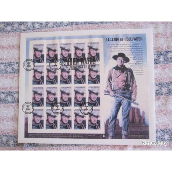 PLAQUETTE DE 20 TRIMBRES "JOHN WAYNE" FRIST DAY OF ISSUE"