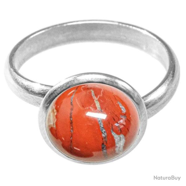 Bague argent�e avec cabochon rond en jaspe rouge