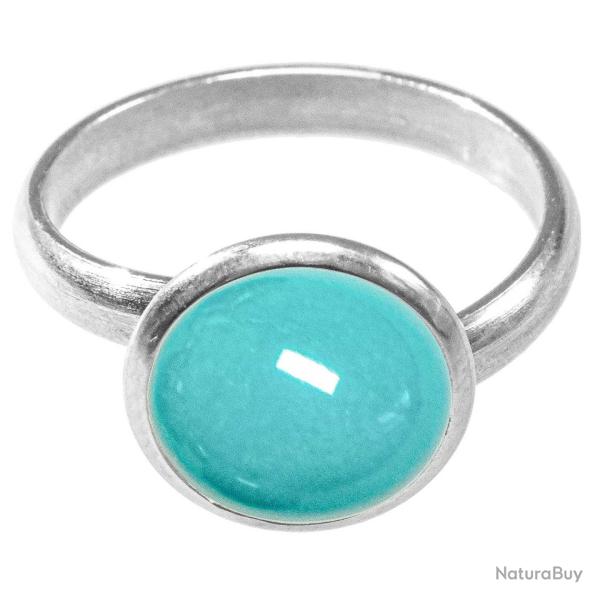 Bague argent�e avec cabochon rond en howlite teint�e bleu