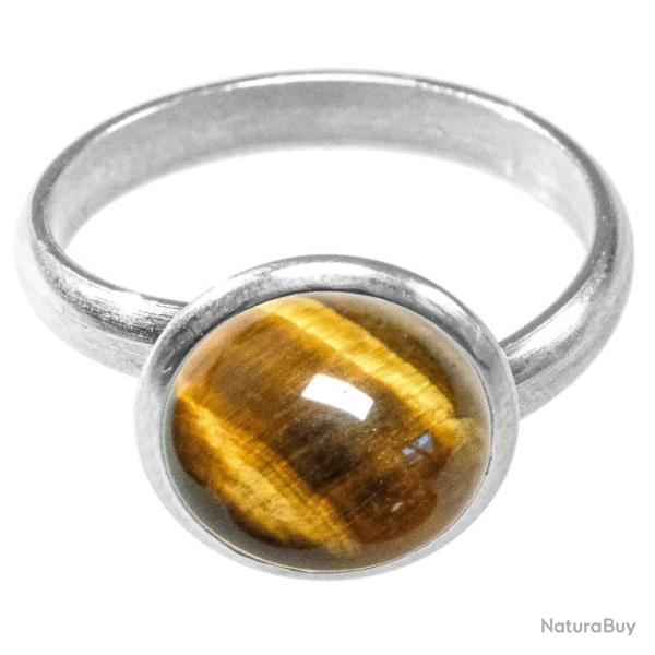 Bague argent�e avec cabochon rond en oeil de tigre