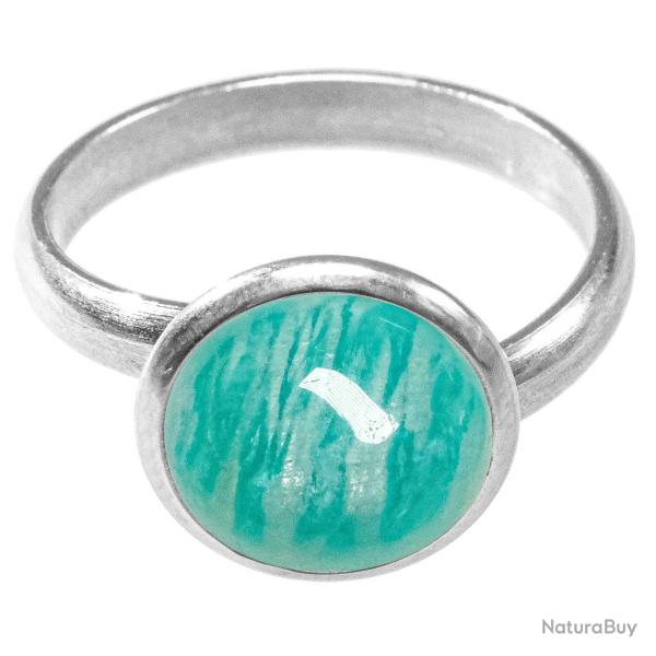 Bague argent�e avec cabochon rond en amazonite