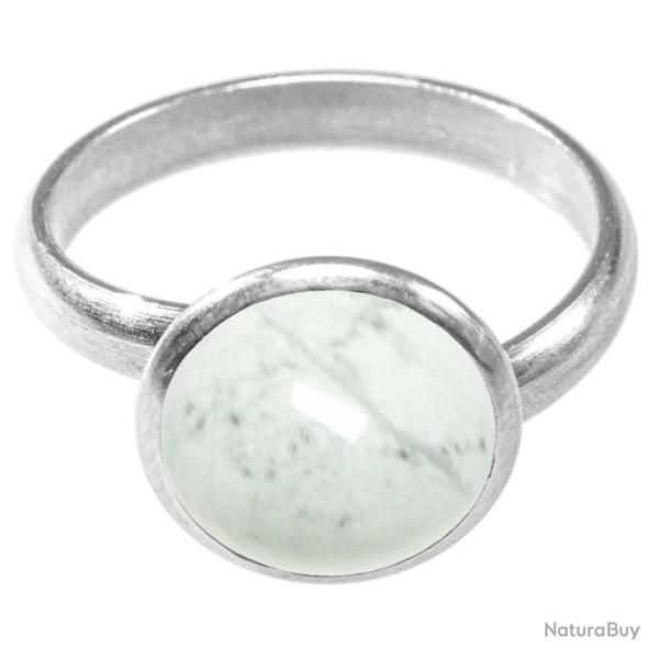 Bague argent�e avec cabochon rond en howlite