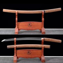 Wakisashi shirasaya T10. Bo-Hi. Katana avec vrai hamon - Saya en bois de Rose