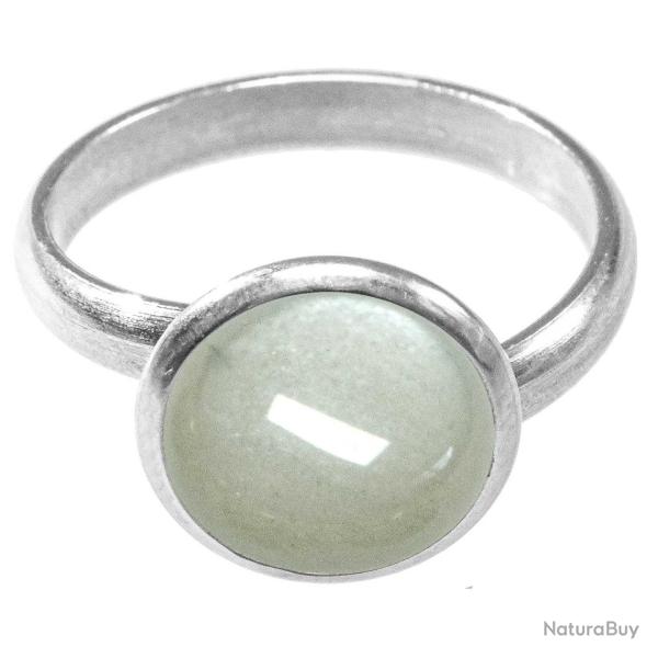 Bague argent�e avec cabochon rond en pierre de lune grise