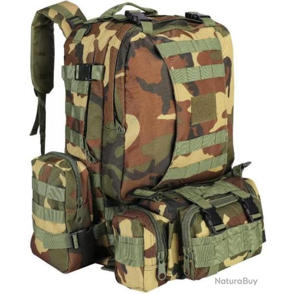 Sac � dos tactique 55L Nylon camouflage + 3 sacs d�tachables - Livraison gratuite et rapide