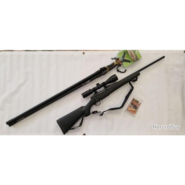 Pack renard carabine MOSSBERG cal 243 + lunette + canne de pirsh + bretelle + appeau + fourreau