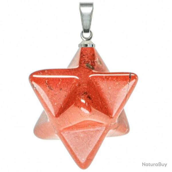 Pendentif �toile merkaba en jaspe rouge