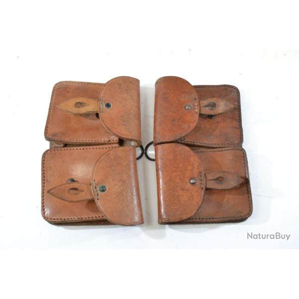 Lot x 2 cartouchi�re Fran�aise cuir ann�es 1950 MAS 36 MAS36 pour clips 7,5mm mas. Cuir Fauve. Indo