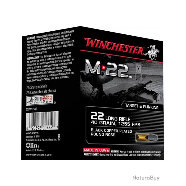 22LR WINCHESTER M22 BLACK COOPER PLATED ROUND NOSE BO�TE DE 400