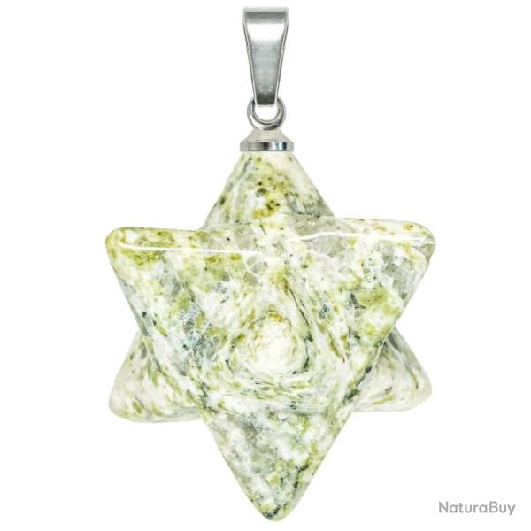 Pendentif �toile merkaba en unakite blanche