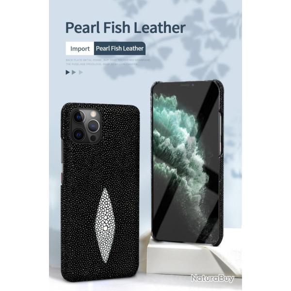 Coque Luxe iPhone Cuir Raie Stingray Galuchat, Couleur: Au Choix, Smartphone: iPhone 14