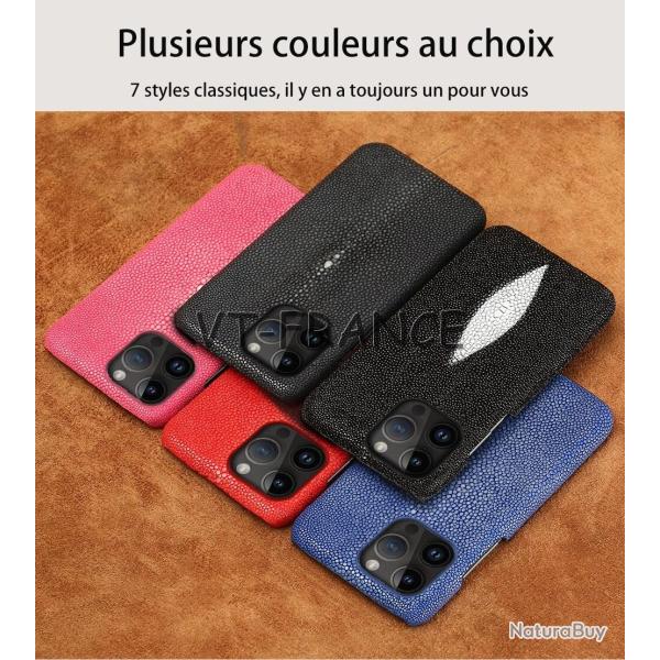 Coque Luxe iPhone Cuir Raie Stingray Galuchat, Couleur: Au Choix, Smartphone: iPhone 14 Pro