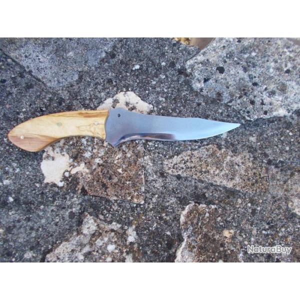 Couteau Le Garenne� Acier 5160 poli bross� Manche en olivier 29cm total  100% fait main