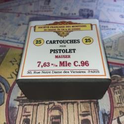 7,63mm Mauser 96 (St&eacute; Fran. Munitions): Reproduction boite cartouches (vide) collection SFM 10813802